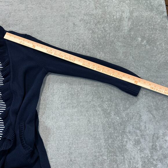 Talbots Blue Ruffle Cardigan Womens Medium Tie Waist Lined Pockets Cotton Blend - Picture 9 of 12